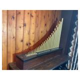 Mid Century Modern Tube Sculpture – Metal Pipe Sound/Light Art on Wood Base