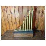 Mid Century Modern Tube Sculpture – Metal Pipe Sound/Light Art on Wood Base