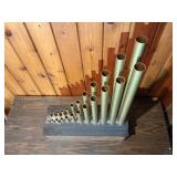 Mid Century Modern Tube Sculpture – Metal Pipe Sound/Light Art on Wood Base