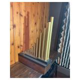 Mid Century Modern Tube Sculpture – Metal Pipe Sound/Light Art on Wood Base