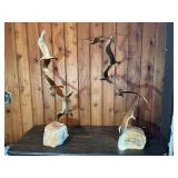 Curtis Jere Metal Seagull Sculpture Pair – Brass Birds on Stone Bases