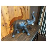 Cast Stone Brutalist Musician Sculpture & Carved Elephant Figure Lot