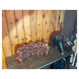 Cast Stone Brutalist Musician Sculpture & Carved Elephant Figure Lot