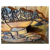 Hand-Carved Wooden Lakeside Cabin & Boat Wall Art