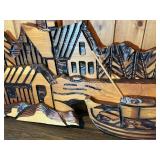 Hand-Carved Wooden Lakeside Cabin & Boat Wall Art
