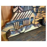 Hand-Carved Wooden Lakeside Cabin & Boat Wall Art