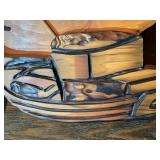 Hand-Carved Wooden Lakeside Cabin & Boat Wall Art