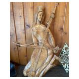 Large Hand Carved Wood Musician Sculpture + Wood Instrument Wall Plaques (3pc Décor Lot)