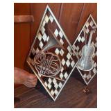 Large Hand Carved Wood Musician Sculpture + Wood Instrument Wall Plaques (3pc Décor Lot)