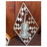 Large Hand Carved Wood Musician Sculpture + Wood Instrument Wall Plaques (3pc Décor Lot)
