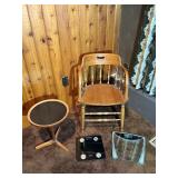 Mixed Household Lot: Wooden Captain’s Chair, Side Table & Digital Scales