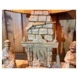 Hand-Carved Wooden Folk Art Table Lamp – Marcel Guay Atelier Quebec – Figural Fireplace Scene