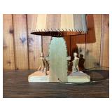Hand-Carved Wooden Folk Art Table Lamp – Marcel Guay Atelier Quebec – Figural Fireplace Scene