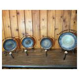 Set of 4 Mini Hanging Gongs with Stands & Mallets – Asian Style Decorative Desk Gongs