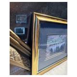 Vintage Wall Decor Lot – Ornate Mirror, Framed Art Prints (Dali, Golf Scene)