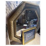Vintage Wall Decor Lot – Ornate Mirror, Framed Art Prints (Dali, Golf Scene)