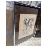 Vintage Wall Decor Lot – Ornate Mirror, Framed Art Prints (Dali, Golf Scene)