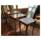 Set of 3 Vintage Nesting Side Tables – Inlaid Top, Queen Anne Style