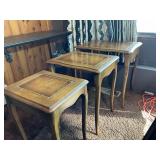 Set of 3 Vintage Nesting Side Tables – Inlaid Top, Queen Anne Style