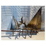 Signed Curtis Jere Mid Century Modern Brutalist Metal Wall Sculpture – Sailboats & Birds