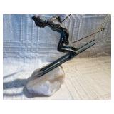 Signed Curtis Jere Bronze Skier Sculpture on Stone Base – Mid Century Modern