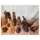 Vintage Hand Carved Wood Sculpture Lot – Birds, Folk Art Figures, Asian Carvings