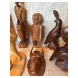 Vintage Hand Carved Wood Sculpture Lot – Birds, Folk Art Figures, Asian Carvings