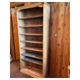 Oak Bookshelf with Small Round Pedestal Table – Vintage Wood Furniture Pair