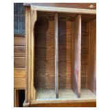 Oak Bookshelf with Small Round Pedestal Table – Vintage Wood Furniture Pair