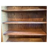 Oak Bookshelf with Small Round Pedestal Table – Vintage Wood Furniture Pair