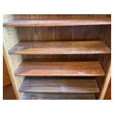 Oak Bookshelf with Small Round Pedestal Table – Vintage Wood Furniture Pair