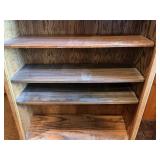 Oak Bookshelf with Small Round Pedestal Table – Vintage Wood Furniture Pair