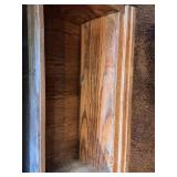 Oak Bookshelf with Small Round Pedestal Table – Vintage Wood Furniture Pair