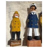 Vintage Scandinavian Hand Carved Wood Fisherman Scene w/ Boat – Nautical Folk Art Norway Sweden
