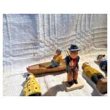 Vintage Scandinavian Hand Carved Wood Fisherman Scene w/ Boat – Nautical Folk Art Norway Sweden