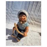 Vintage Scandinavian Hand Carved Wood Fisherman Scene w/ Boat – Nautical Folk Art Norway Sweden