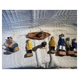 Vintage Scandinavian Hand Carved Wood Fisherman Scene w/ Boat – Nautical Folk Art Norway Sweden