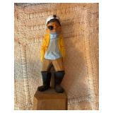 Vintage Scandinavian Hand Carved Wood Fisherman Scene w/ Boat – Nautical Folk Art Norway Sweden