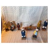 Vintage Scandinavian Hand Carved Wood Fisherman Scene w/ Boat – Nautical Folk Art Norway Sweden
