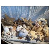 Coastal Seashell & Starfish Decor Lot w/ Shell Mirror, Nautilus, Conch & Coral Display