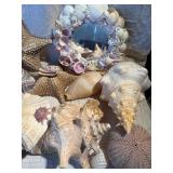 Coastal Seashell & Starfish Decor Lot w/ Shell Mirror, Nautilus, Conch & Coral Display