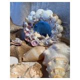 Coastal Seashell & Starfish Decor Lot w/ Shell Mirror, Nautilus, Conch & Coral Display