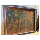 “Large Mid-Century Modern Abstract Oil Painting – Heavy Texture / Impasto – Signed – Framed”