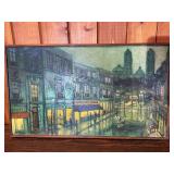 Vintage Framed Signed Paris Street Scene Painting – Textured Impressionist Cityscape