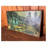 Vintage Framed Signed Paris Street Scene Painting – Textured Impressionist Cityscape