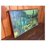Vintage Framed Signed Paris Street Scene Painting – Textured Impressionist Cityscape