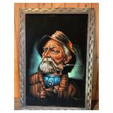 Vintage Signed Portrait Painting – Bearded Sailor w/ Pipe – Framed Artwork