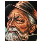 Vintage Signed Portrait Painting – Bearded Sailor w/ Pipe – Framed Artwork