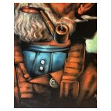 Vintage Signed Portrait Painting – Bearded Sailor w/ Pipe – Framed Artwork