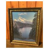 Framed Mountain Lake Landscape Print in Ornate Wood Frame